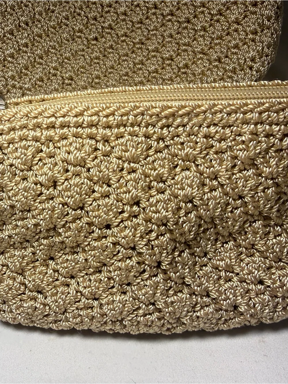 The Sak Beige Crochet Hobo Shoulder Bag with Matching Pouch
